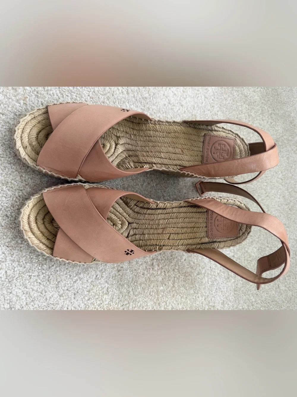 Tory Burch Beige Leather Espadrille Slingback Sandals